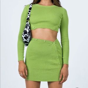 Princess Polly green matching skirt and top set